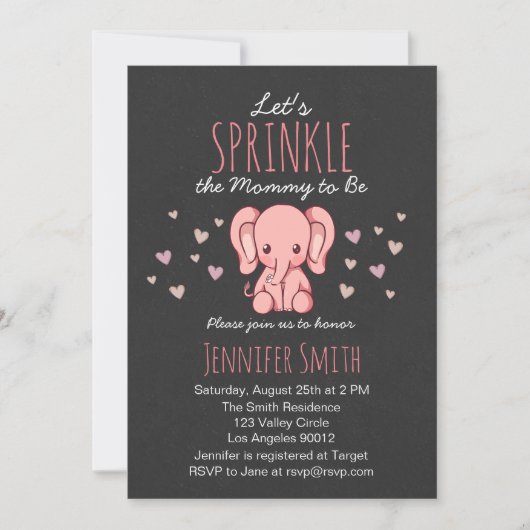 Pink Elephant Baby Dusche Einladung (Vorderseite)