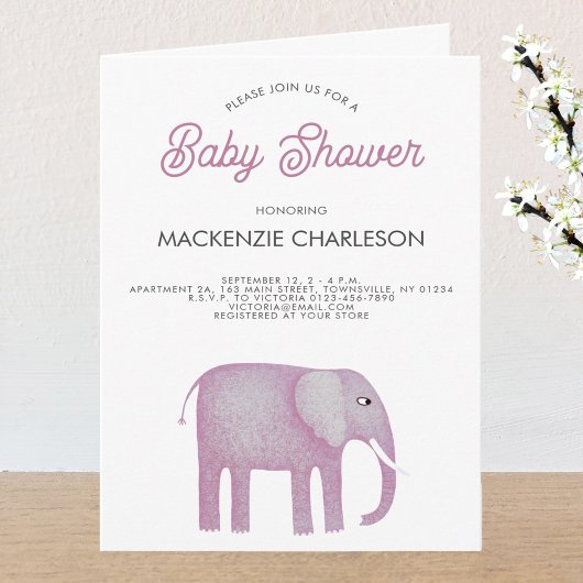 Pink Elephant Baby Dusche Einladung