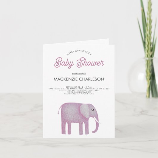 Pink Elephant Baby Dusche Einladung (Vorderseite)