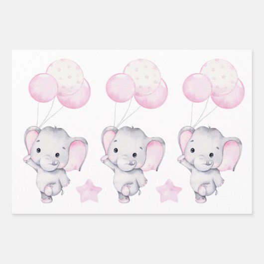 Pink Elephant Baby Dusche Geschenkpapier Set (Vorderseite 3)