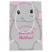 Pink Elephant Baby Dusche Mittlere Geschenktüte (Vorderseite)