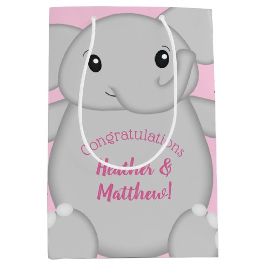 Pink Elephant Baby Dusche Mittlere Geschenktüte (Vorderseite)