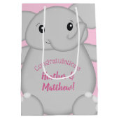 Pink Elephant Baby Dusche Mittlere Geschenktüte (Rückseite)