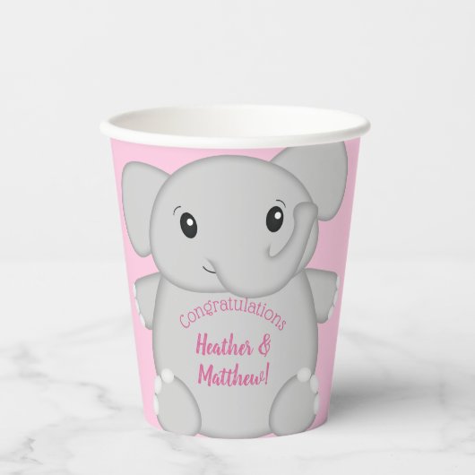 Pink Elephant Baby Dusche Pappbecher (Vorderseite)