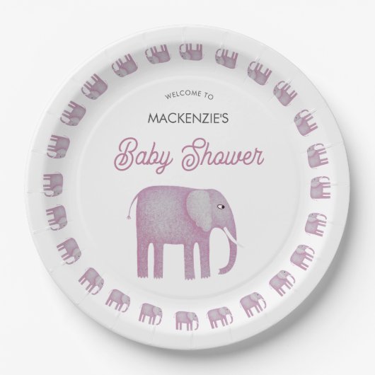 Pink Elephant Baby Dusche Pappteller (Vorderseite)