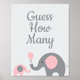 Pink Elephant Baby Dusche schätzt wie viele Spielz Poster