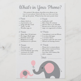 Pink Elephant Baby Dusche Was ist in Ihrem Telefon Flyer