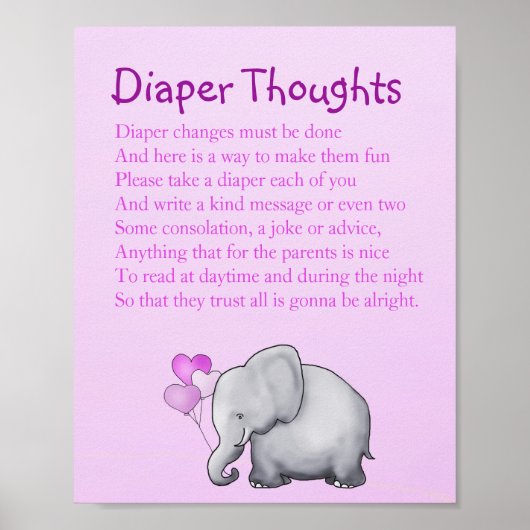 Pink Elephant Baby Dusche Windeln Gedanken Spiel Poster (Vorne)