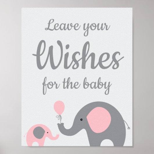 Pink Elephant Baby Dusche Wünsche für Babysignatur Poster (Vorne)
