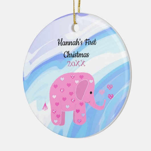Pink Elephant Baby First Christmas Keramik Ornament (Links)