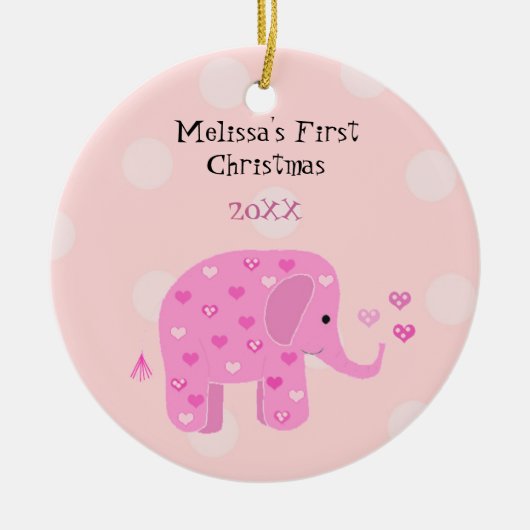 Pink Elephant Baby First Christmas Keramikornament (Vorne)