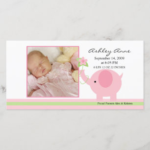 Pink Elephant Baby Girl Birth Annoucement Ankündigung