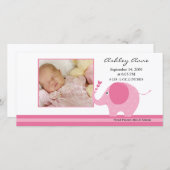 Pink Elephant Baby Girl Birth Annoucement Ankündigung (Vorne/Hinten)