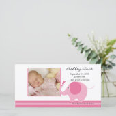 Pink Elephant Baby Girl Birth Annoucement Ankündigung (Stehend Vorderseite)