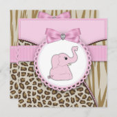 Pink Elephant Baby Girl Dusche Einladung (Vorne/Hinten)