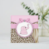 Pink Elephant Baby Girl Dusche Einladung (Stehend Vorderseite)