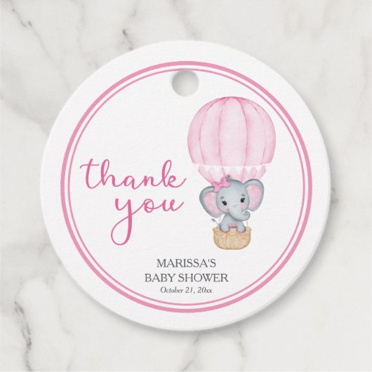 Pink Elephant Baby Girl Dusche Geschenkanhänger (Vorderseite)