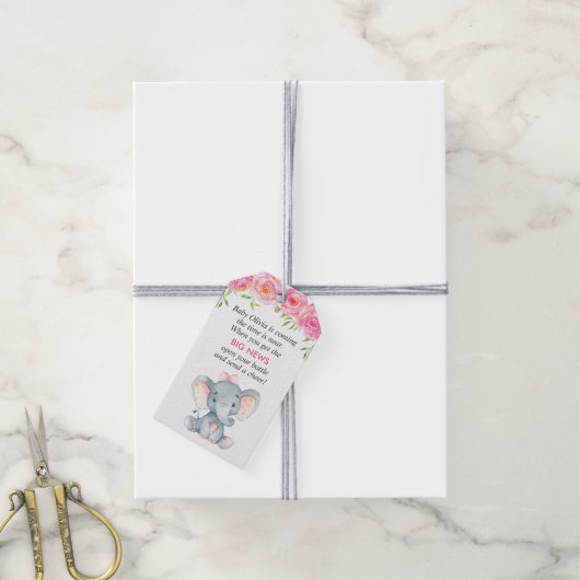 Pink Elephant Baby Girl Dusche Mini Flasche Gefall Geschenkanhänger (Mit Garn)