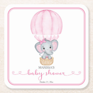 Pink Elephant Baby Girl Dusche Rechteckiger Pappuntersetzer