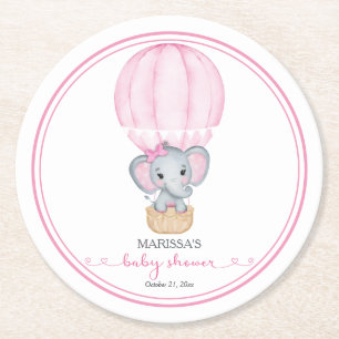 Pink Elephant Baby Girl Dusche Runder Pappuntersetzer