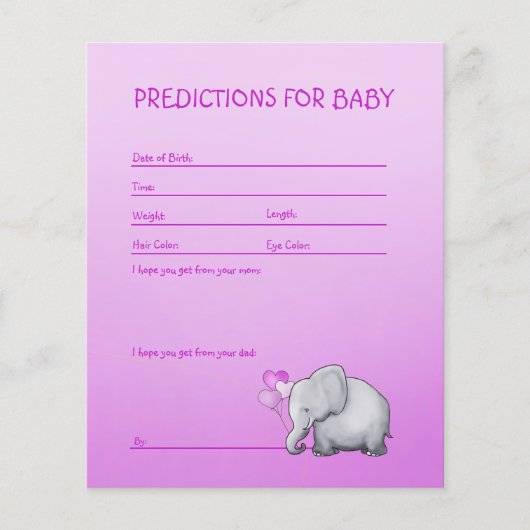 Pink Elephant Baby Girl Shower Predictions Spiel Flyer (Vorne)