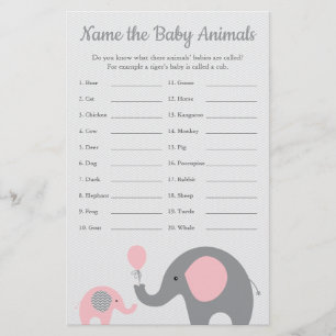 Pink Elephant Baby Shooter Baby Animal Name Game Flyer