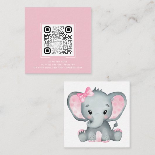 Pink Elephant Baby Shooter Registry QR Code Card Begleitkarte (Vorne/Hinten)