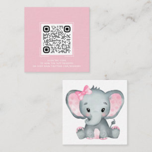 Pink Elephant Baby Shooter Registry QR Code Card Begleitkarte
