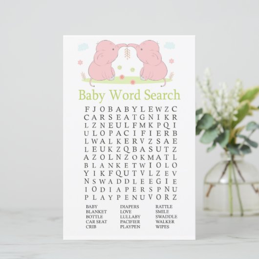 Pink Elephant Baby Shooter Word Search Game (Stehend Vorderseite)