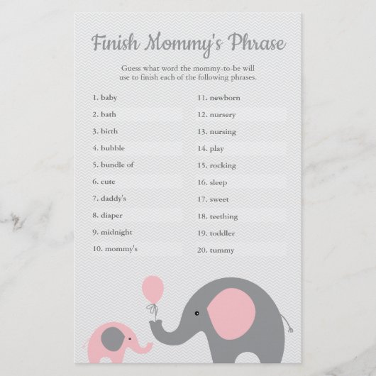 Pink Elephant Baby Shower beenden Mommy's Phrase Flyer (Vorne)