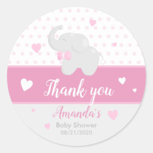 Pink Elephant Baby Shower Girl Danke Sticker