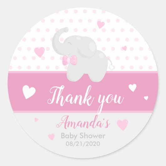 Pink Elephant Baby Shower Girl Danke Sticker (Vorderseite)