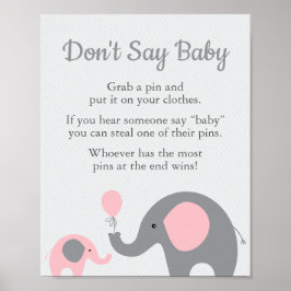Pink Elephant Baby Shower Say Baby Game Sign Poster