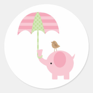 Pink Elephant Baby Shower Stickers