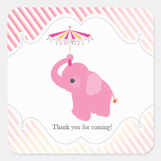 Pink Elephant Baby Showsticker Quadratischer Aufkleber