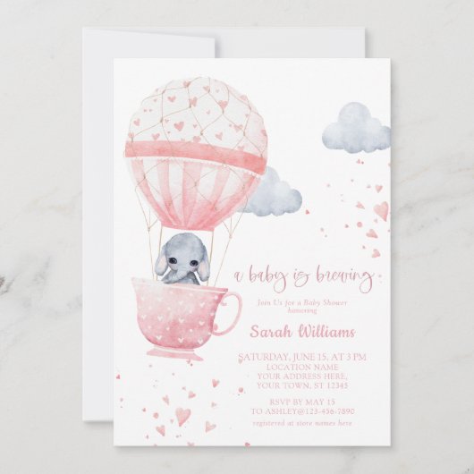 Pink Elephant Baby wird Babydusche brauen Einladung (Vorderseite)