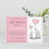 Pink Elephant Babyballon Dusche Einladung (Stehend Vorderseite)