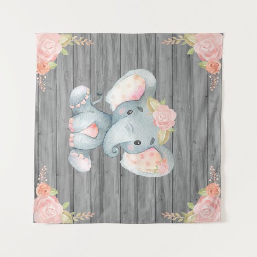 Pink Elephant Babydusche Hintergrund Wandteppich (Vorderseite (Horizontal))