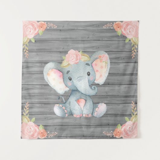 Pink Elephant Babydusche Hintergrund Wandteppich (Vorderseite)