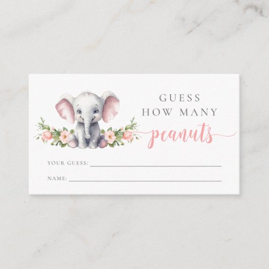 Pink Elephant Babydusche schätzt wie viele Erdnüss Begleitkarte (Vorderseite)