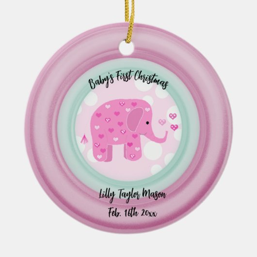 Pink Elephant Baby's First Christmas Keramik Ornam Ornament (Vorne)