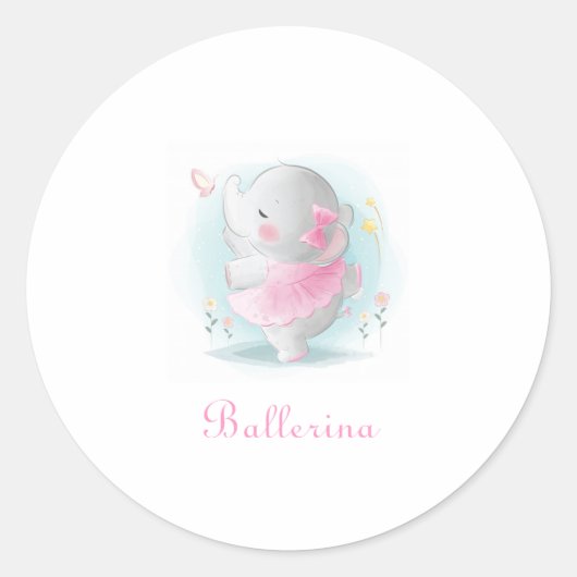 Pink Elephant Ballerina in Pink Tutu Script Baby Runder Aufkleber (Vorderseite)