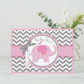 Pink Elephant Bird und Zickzack Print Baby Dusche Einladung (Stehend Vorderseite)