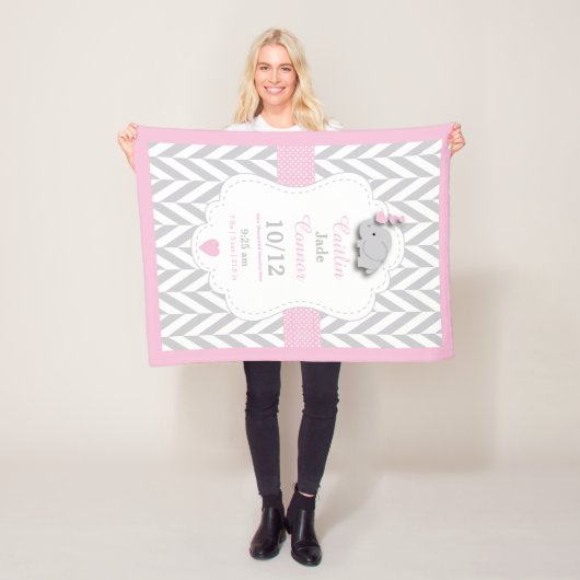 Pink Elephant Birth Keepake Design Fleecedecke (Beispiel)