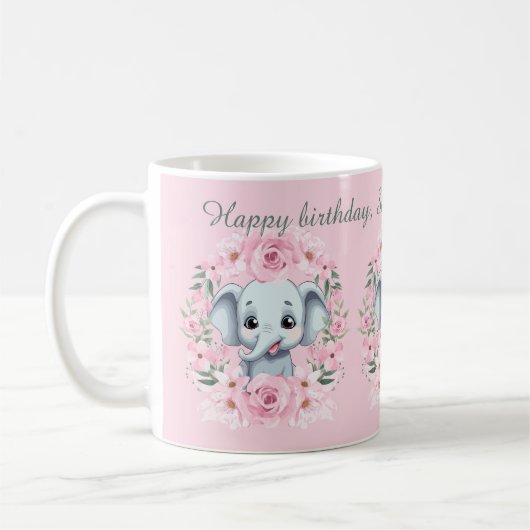 Pink Elephant Birthday Script Mug Kaffeetasse (Links)
