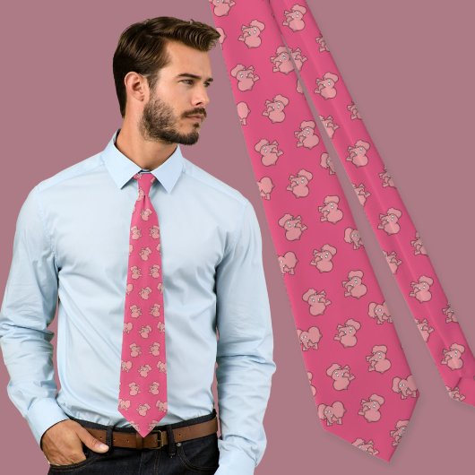 Pink Elephant Cartoon Pattern Neck Tie Krawatte
