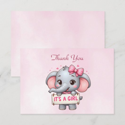 Pink Elephant Danke Karte (Vorne/Hinten)