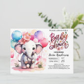 Pink Elephant Delight Baby Dusche Einladung (Stehend Vorderseite)