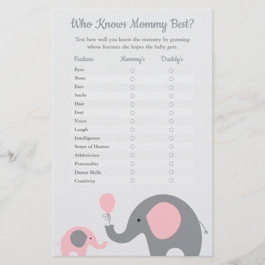 Pink Elephant, der Mommy Best Shower Game kennt Flyer (Vorne)