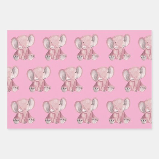 Pink Elephant Design Wrapping Paper Geschenkpapier Set (Vorderseite 3)